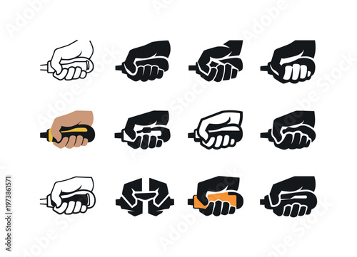 screwdriver grip. Icon set. Set Logo of screwdriver grip: ergonomic handle. harmonious logo variations of the same emblematic concept, each with different