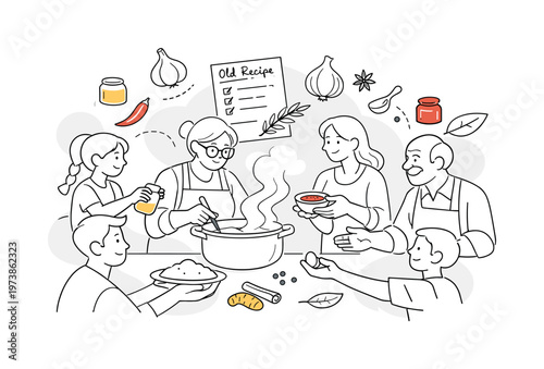 Cultural heritage moments. Family dressed in traditional outfits recreating a festive ritual, gentle laughter and shared pride filling the scene. Decorative