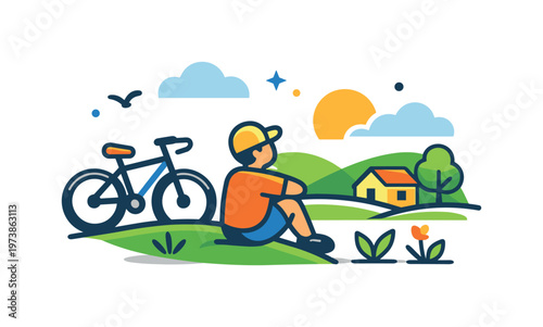 Healthy lifestyle cycling a rider enjoys an active outdoor routine in a rural setting, expressing balance, wellness, and physical activity in a refreshing