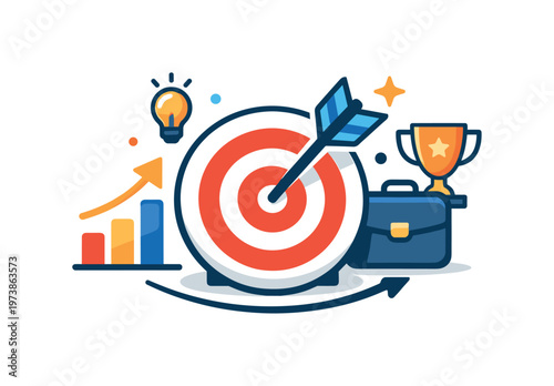 Career coach target arrow focused on a target combined with subtle growth and success symbols, expressing achievement, self-improvement, and professional