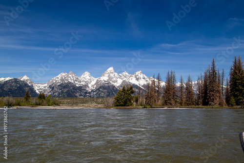 Grand Tetons from the Snake River in Grand Teton National Park, Wyoming, USA
