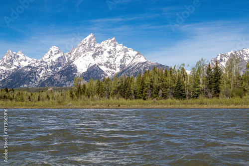 Grand Tetons from the Snake River in Grand Teton National Park, Wyoming, USA