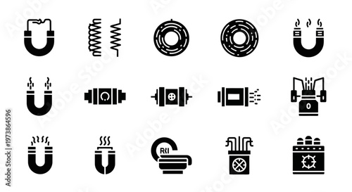 Electricity, Magnetism, Circuit Symbols, Black Icons, 13 Vector Graphics, Electronics Signs