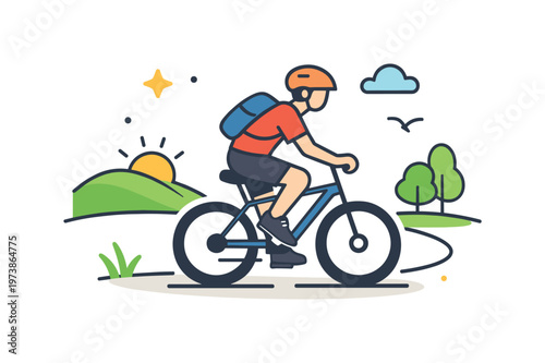 Healthy lifestyle cycling a rider enjoys an active outdoor routine in a rural setting, expressing balance, wellness, and physical activity in a refreshing