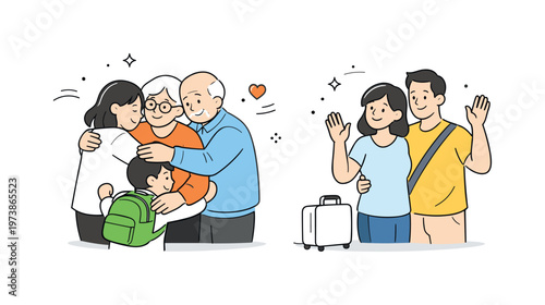 Team video meeting discussion. Several colleagues communicate through a grid of video call frames, exchanging ideas and reacting with simple expressions. Scene