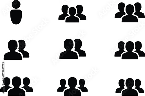 Varied groups of silhouetted figures in different quantities and arrangements Vector