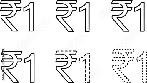 Variations in the rupee symbol one font design styles for digital and print use Vector