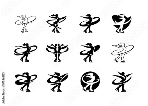 figure skating. Icon set. Set Logo of figure skating: graceful ribbon motion. harmonious logo variations of the same emblematic concept, each with different