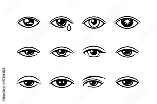 Inner Emotion. Line icon set of Inner Emotion: reflective eye, emotional tear, soft iris, inner light eye, calm gaze, sensitive eye, vulnerable look,