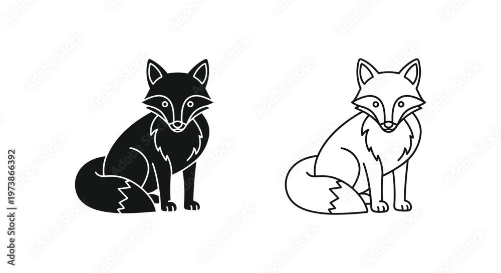 Fototapeta premium Fox Illustration Vector Art: Black & White Fox Designs Vector