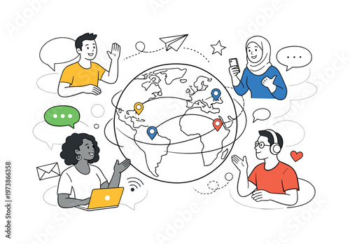 City commute by tuk-tuk. A tuk-tuk driving along a road with simple buildings and trees, a passenger enjoying the ride. The illustration shows practical