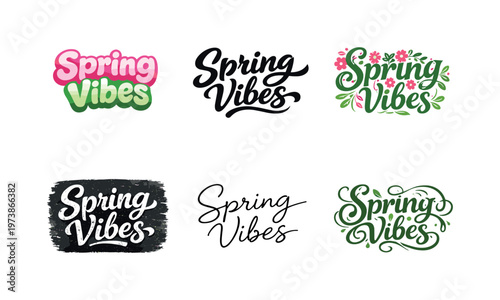 Spring Vibes. Set lettering. harmonious lettering variations of the same emblematic concept, each with different artistic interpretation (Rounded bubble