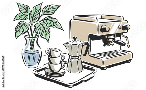 Coffee shop morning vibes. Artisan coffee house illustration. Barista club artwork for t shirt print, poster, sticker, cafe decor design.