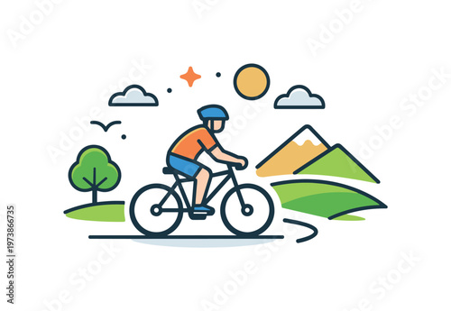 Freedom of travel a cyclist rides freely across open countryside with minimal barriers, symbolizing independence, movement, and a simple connection with