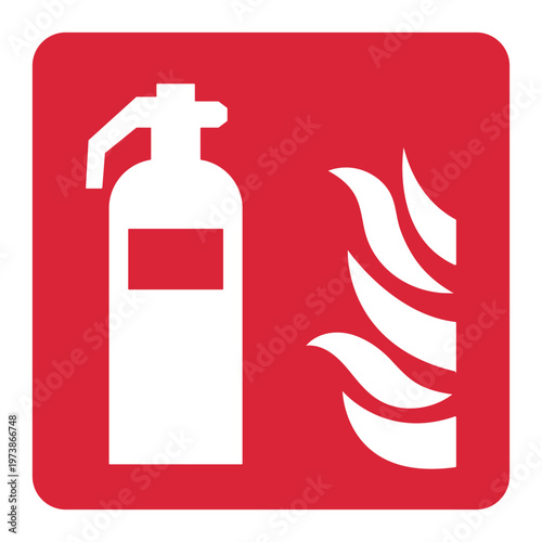 fire safety sign F001, fire extinguisher sticker, square vector label