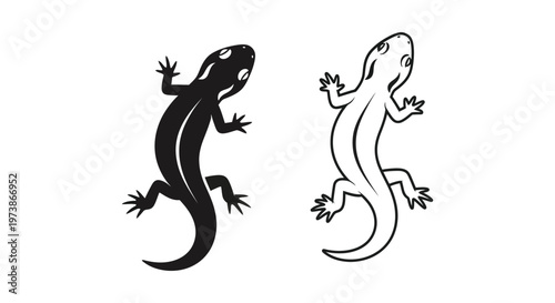Lizards Illustration: Black & White Sketch Pair Vector