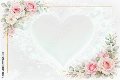 Blank Floral Business Card Template with White Flowers and Elegant Border
