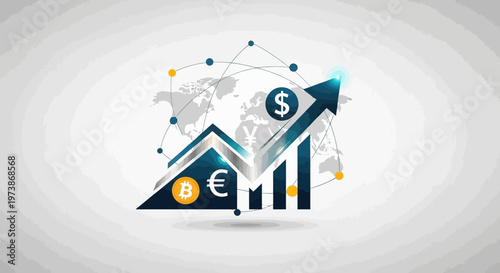 Modern abstract technology vector background featuring business infographic elements like arrows, 3d maps, and network icons for a professional web design illustration concept