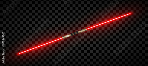 New realistic design red neon two sided sword isolated on transparent background. Vector illustration