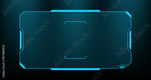 Blue hud display frame with digital interface elements. Futuristic screen with data grid backdrop for sci-fi user experience. Cyberpunk overlay concept for software application design.