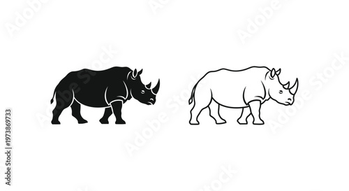 Black and White Rhino Comparison Guide Vector