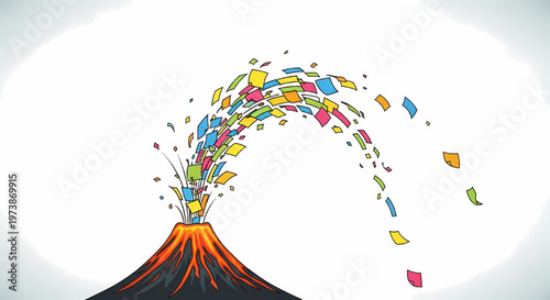 Colorful volcano eruption with creative shapes and vibrant hues on white background its illustration only