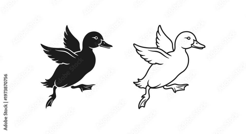 Fototapeta premium Ducks Illustration: Male and Female Silhouette Art Vector