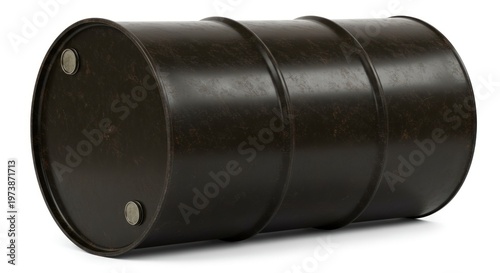 Black metal oil drum barrel.