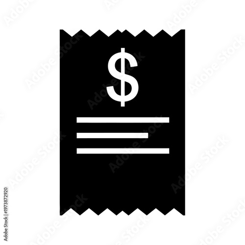 A black icon depicts a receipt with a dollar sign and horizontal lines indicating text.