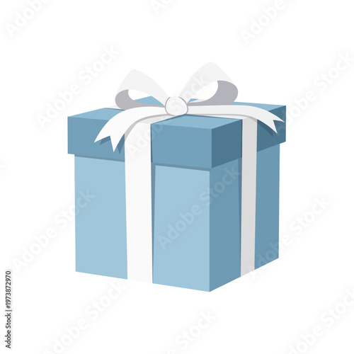 A blue gift box with a white ribbon is presented on a plain background.