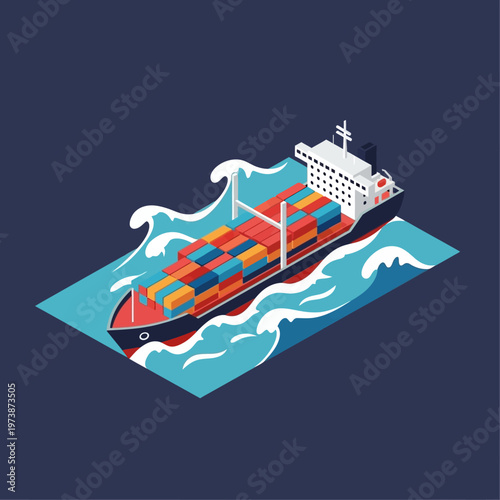 Isometric Cargo Ship Illustration - Global Trade and Maritime Transport.