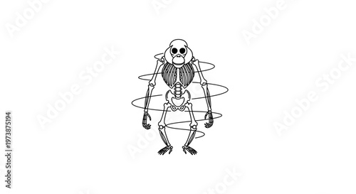 Cartoon Skeleton Dancing with Swirling Lines