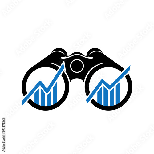 Binoculars with graph charts analysis.