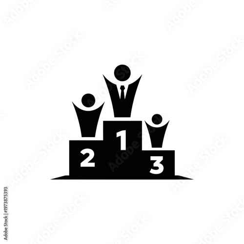 A black silhouette of a winner standing on a podium with two other figures.