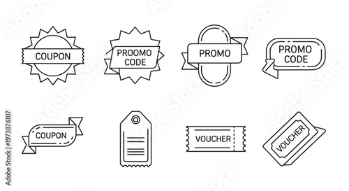Collection of discount coupon labels.
