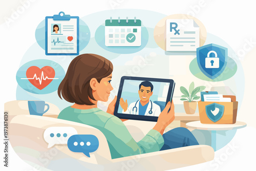 Patient consulting doctor online via tablet for healthcare services