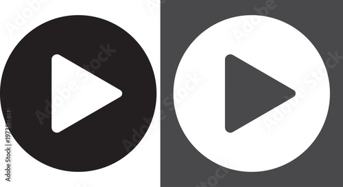 Play Button Icon Duo: A minimalist and elegant display of a play button icon, featured in both a black-on-white and a white-on-black variation.png 