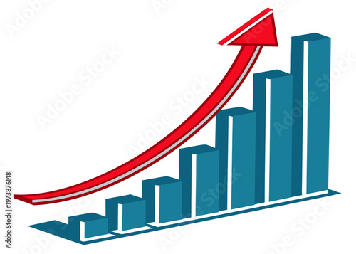 A vector graphic illustration of a bar chart with a red arrow showing growth and increase Free Download A vector graphic illustration of a bar chart with a red arrow showing growth and increase - GFXLoad