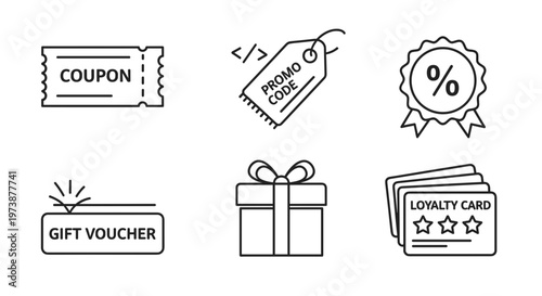 Discounts and vouchers icons set.