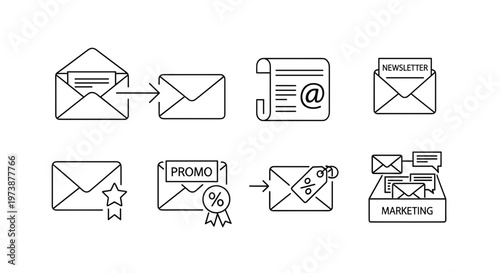 Email marketing icons and symbols.