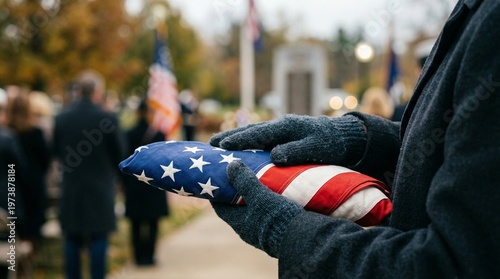 Respectful Ceremony Honoring Fallen Heroes with American Flag Folded and Attendees Present
