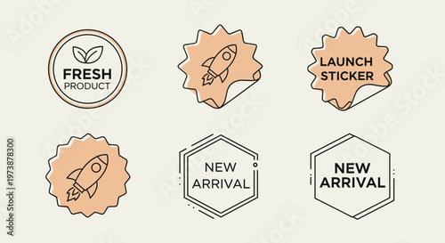 Fresh product launch stickers set.