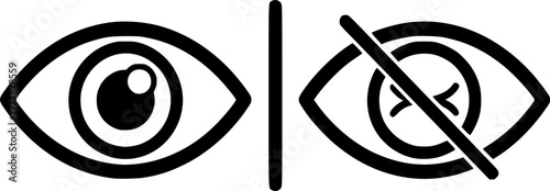 View icon. Open and closed eye symbols for showing or hiding content vector illustration. Privacy and visibility control in user interface symbol. Access management sign. Information toggle pictogram