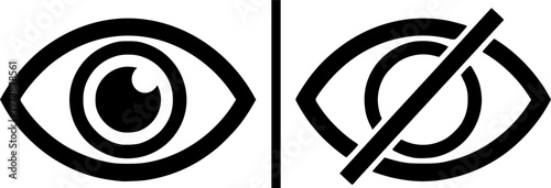 View icon. Open and closed eye symbols for showing or hiding content vector illustration. Privacy and visibility control in user interface symbol. Access management sign. Information toggle pictogram