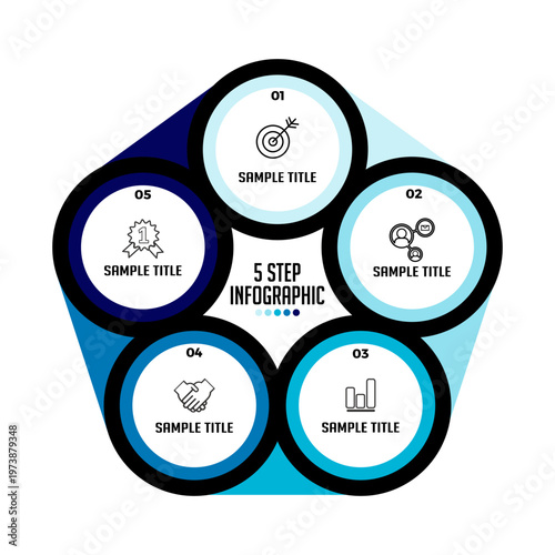 Pentagon infographic with 5 options for business visual presentations. Editable vector illustration.
