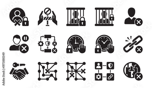 User account management and security icons locked profiles blocked access