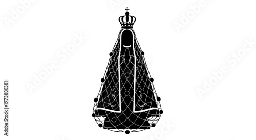 Nossa Senhora Aparecida Black Silhouette Icon with Fishing Net