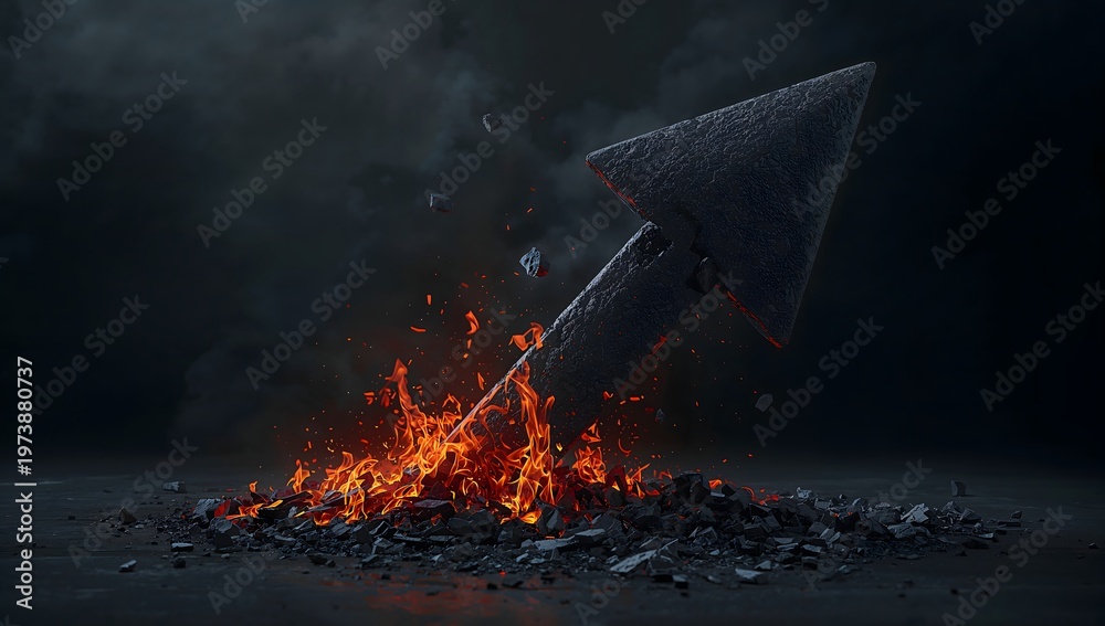 Fototapeta premium Rising arrow through fire and smoke representing success and growth