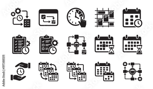 Time management and scheduling icons set with management scheduling calendar