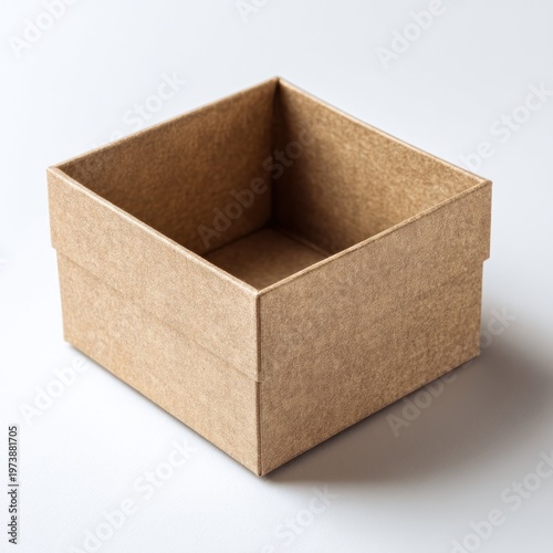 Open cardboard box on a white surface